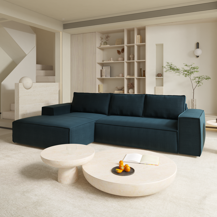 Hoekbanken links JOAN 5 personen Fluweel Pauwblauw