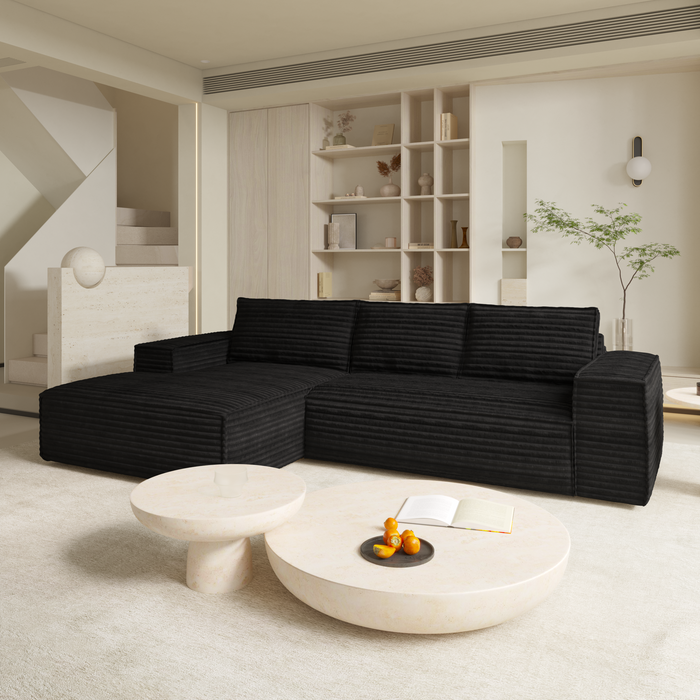 XXL zwart corduroy hoekbank 140cm