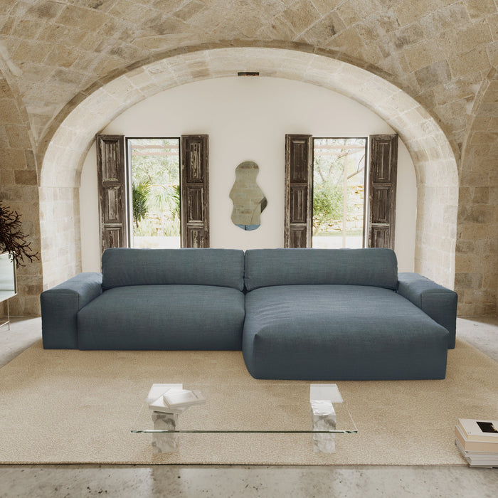 4-zits rechthoekige sofa in soft touch geweven stof blauw grijs 310cm