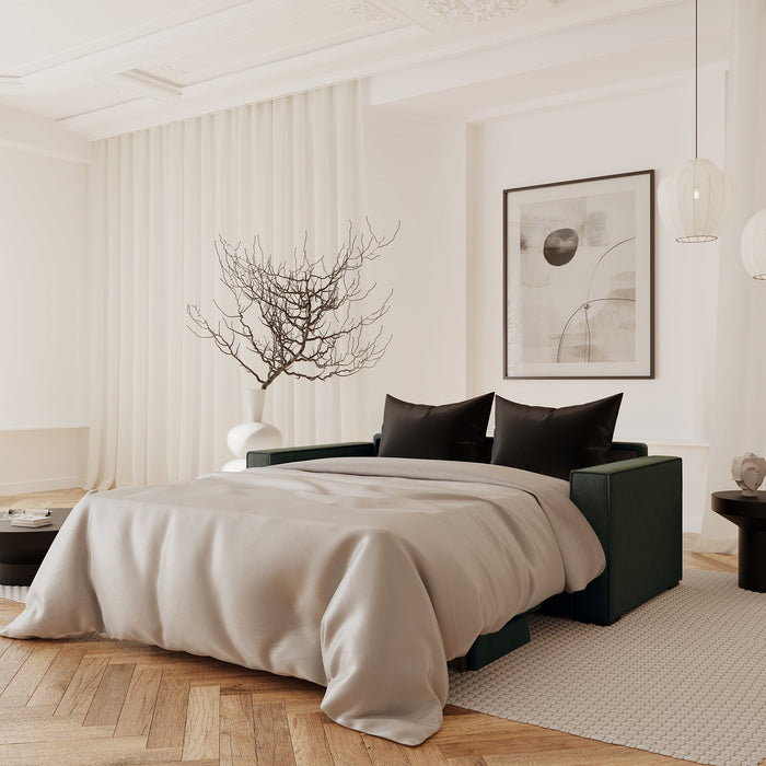 Slaapbank met matras in olijfgroen weefsel 140cm