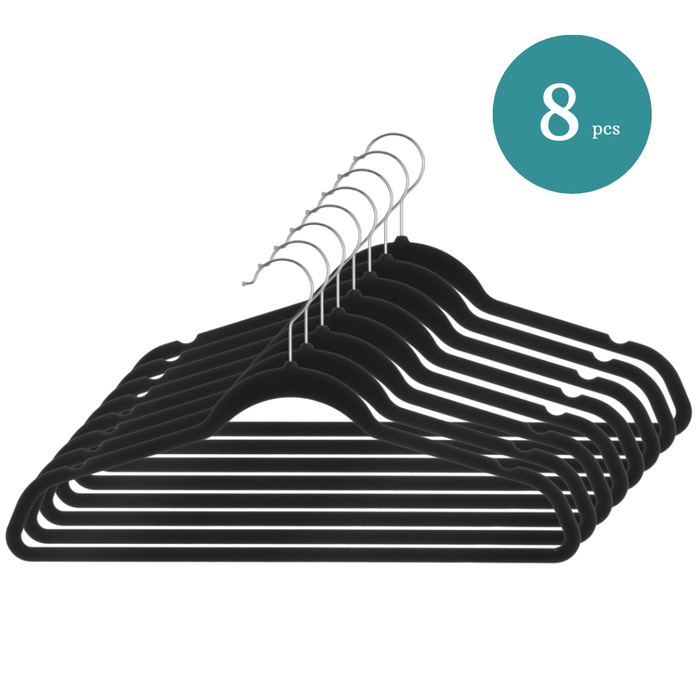 Nordix Kledinghangers Set 8 stuks Zwart Vilten Velvet Anti Slip Kle...