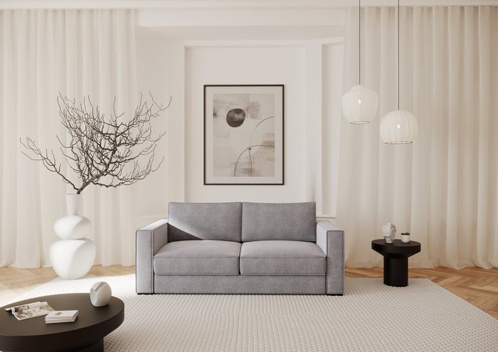 Slaapbank met lichtgrijs fluwelen matras 140cm