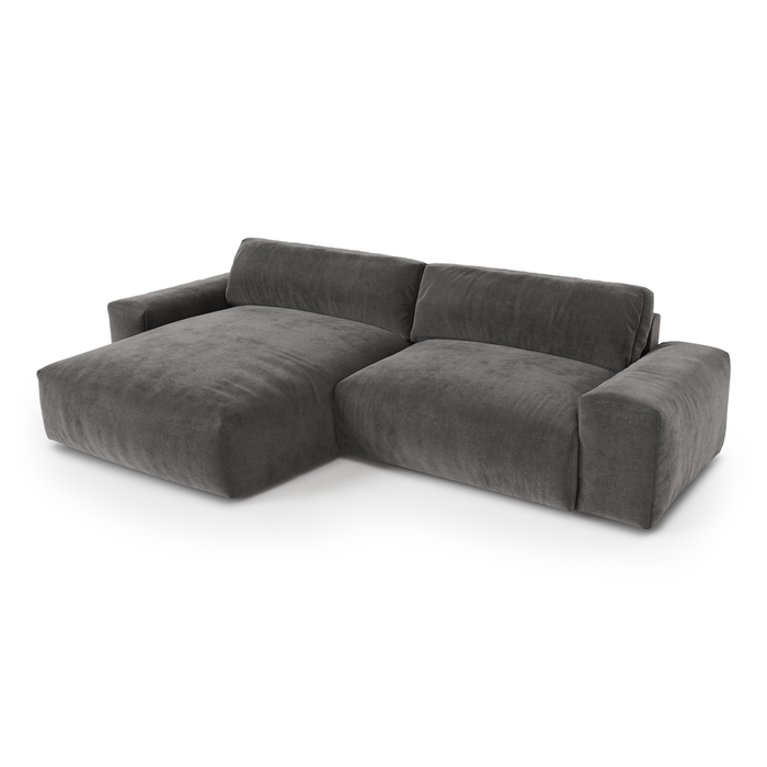 Hoekbank links, 4 zitplaatsen, grafietgrijs fluweel, 310 cm