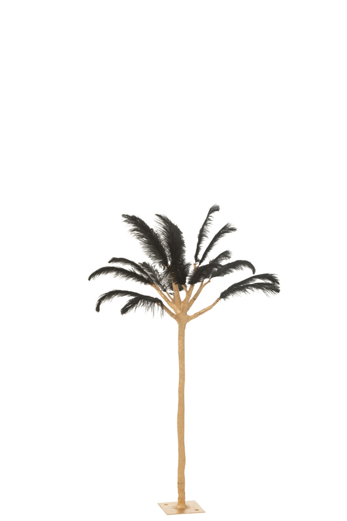 J-Line decoratie Boom pluimen - metaal - goud|zwart - small