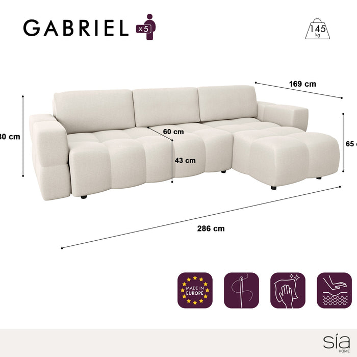 5-zits rechter hoekbank met boxzitting bouclette crème