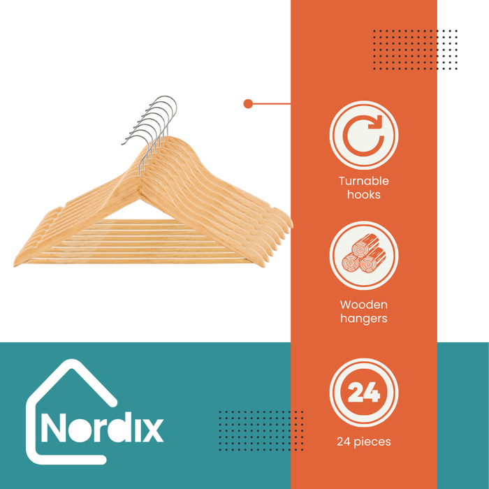 Nordix Kledinghangers Set 24 stuks Hout Kleerhangers