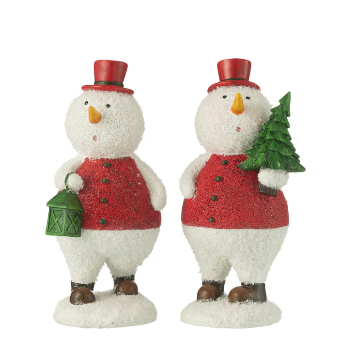 J-Line decoratie Sneeuwman Boom + Lantaarn - polyresin - mix