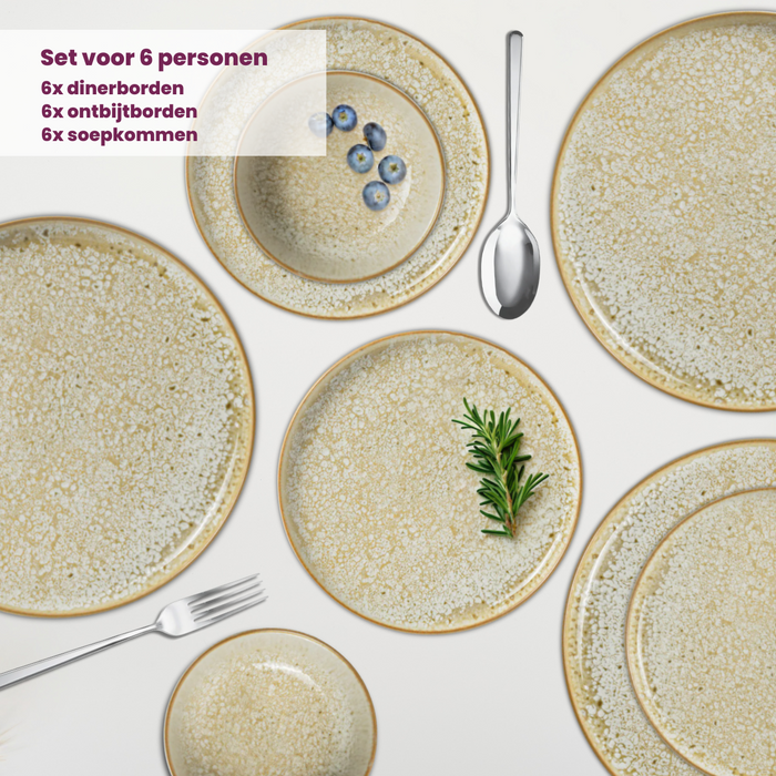 Cosy & Trendy Serviesset Baltic Luna 18-delig | 6 personen - 6 borden, 6 diepe borden en 6 schaaltjes