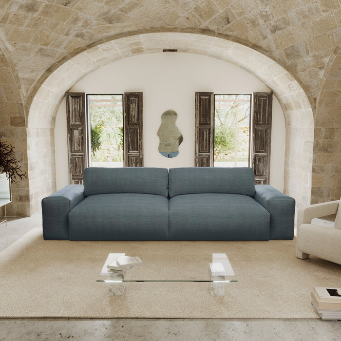 3-zitsbank in soft touch geweven stof blauw grijs 220cm