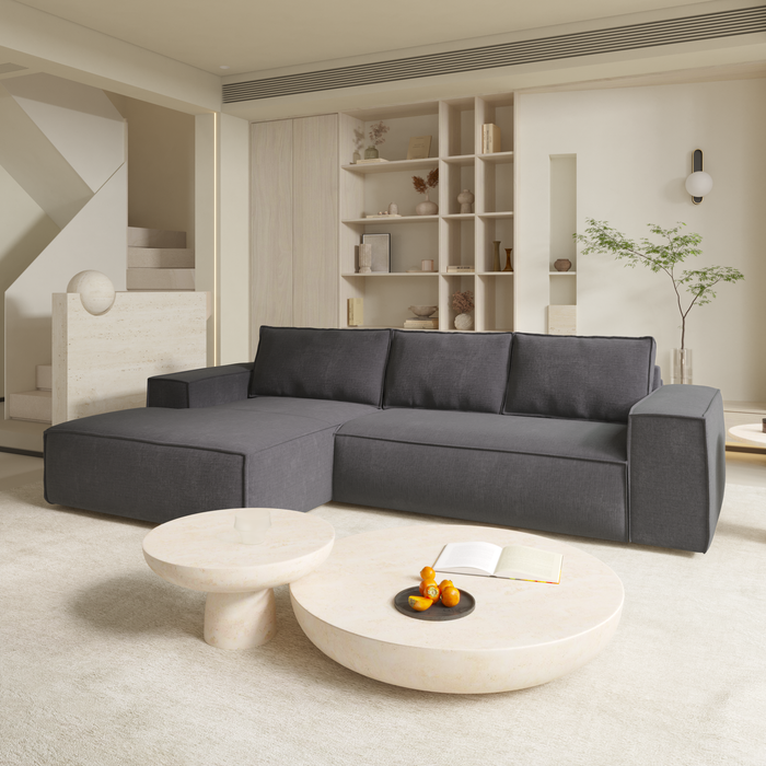 Slaapbank hoek links dunlopillo fluweelmotief grijs 140cm