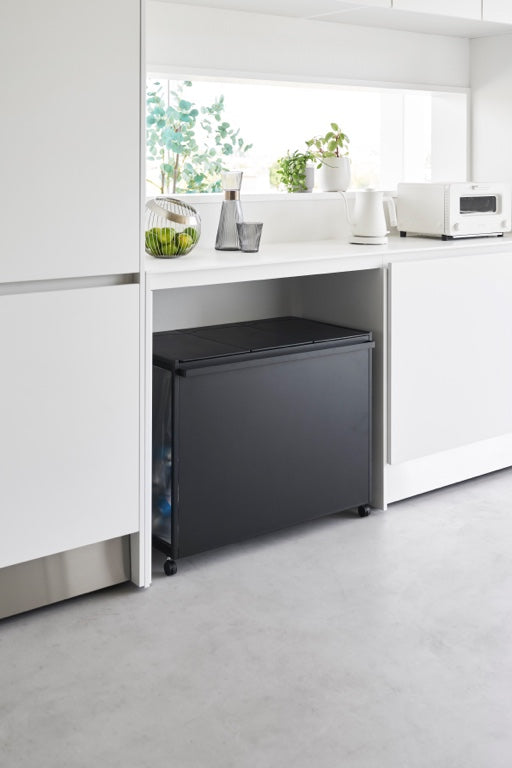 Yamazaki Afvalscheidingsprullenbak met wielen - 3 comp - Tower - Zwart