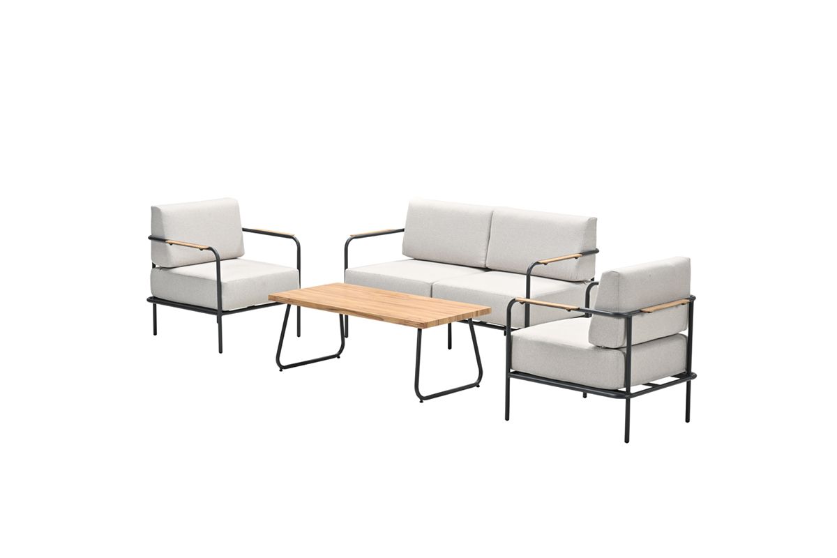 Lisboa loungeset - 4-delig - carbon black - teak look