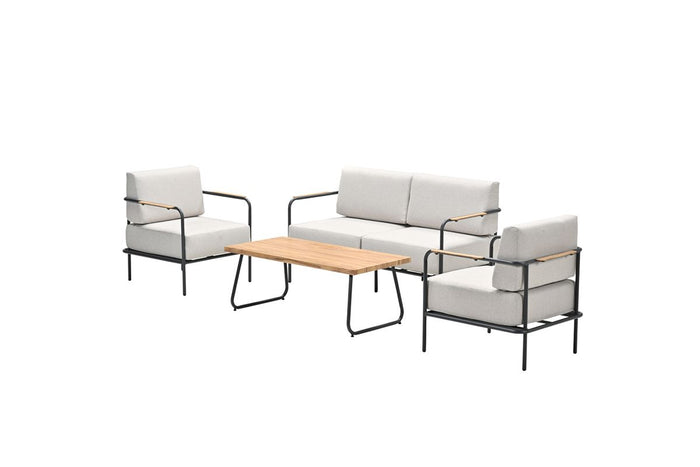 Lisboa loungeset - 4-delig - carbon black - teak look