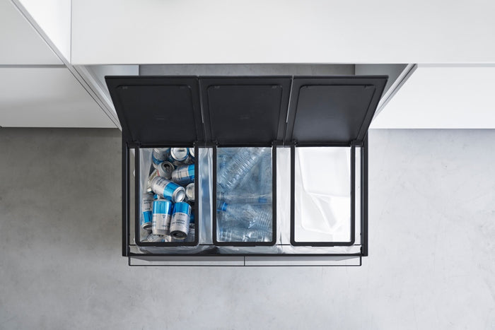 Yamazaki Afvalscheidingsprullenbak met wielen - 3 comp - Tower - Zwart