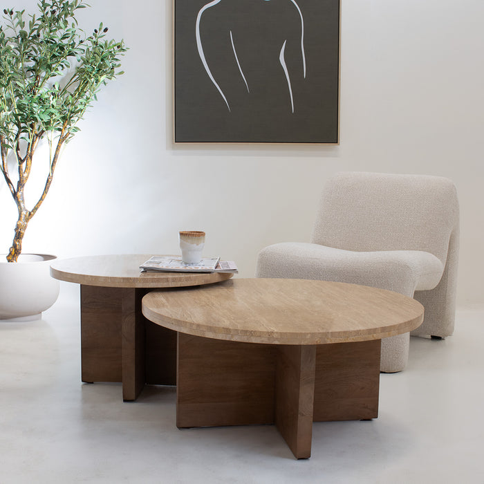 Giga Meubel - Salontafel Set Van 2 - Travertin - 80cm - Leno