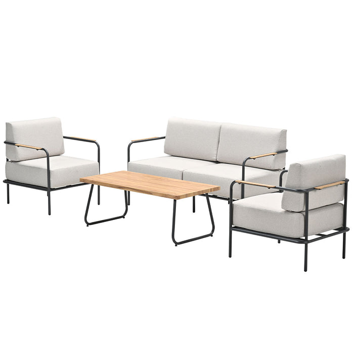 Lisboa loungeset - 4-delig - carbon black - teak look