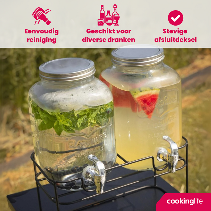 Cookinglife Dubbele Drankdispenser - met houder - 2 x 4 liter