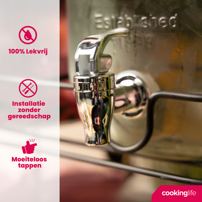 Cookinglife Dubbele Drankdispenser - met houder - 2 x 4 liter