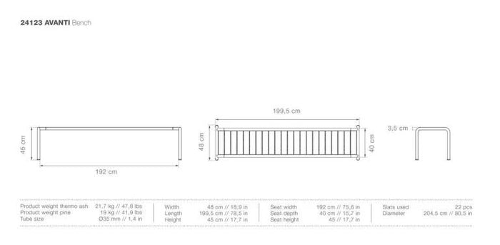 Avanti eetbank 199,5 Muted White