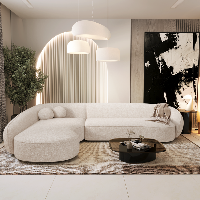 Off-white bouclette stof linker hoekbank 290cm