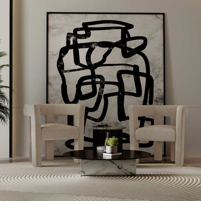 Taupe bouclé eetkamerstoel