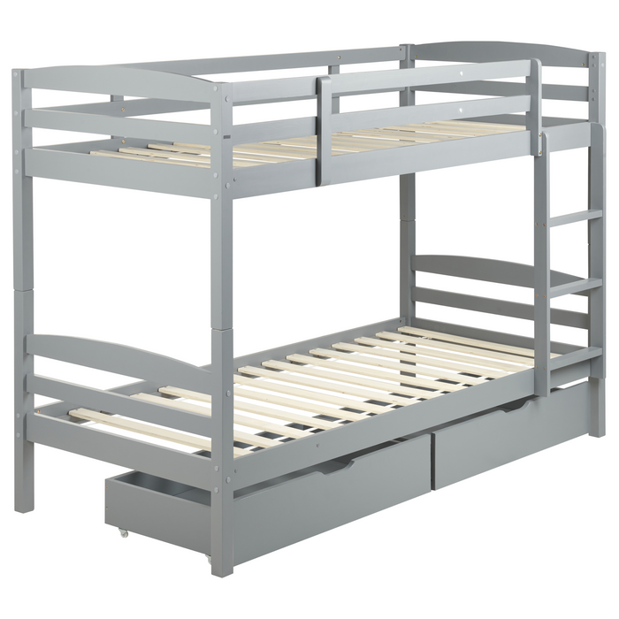 Beliani-REGAT-Stapelbed met opbergruimte-Grijs-90 x 200-Grenenhout