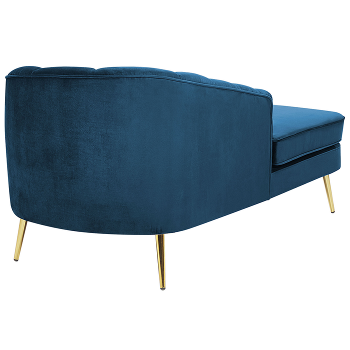 Beliani-ALLIER-Chaise longue-Marineblauw-Rechterzijde-Fluweel