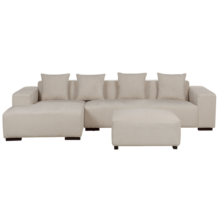 Beliani-LUNGO-Hoekbank met ottomaan-Beige-Rechtszijdig-Corduroy