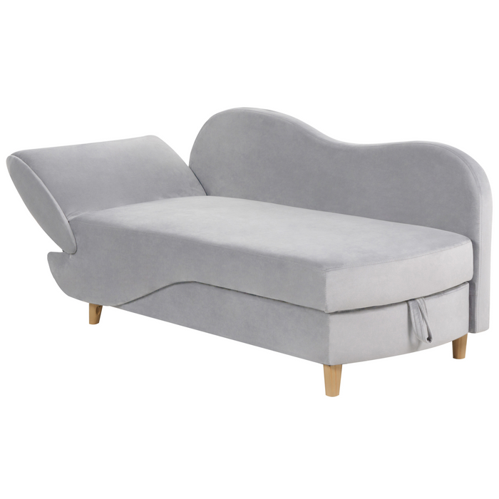 Beliani-MERI II-Chaise longue opberg-Lichtgrijs-Linkerzijde-Fluweel