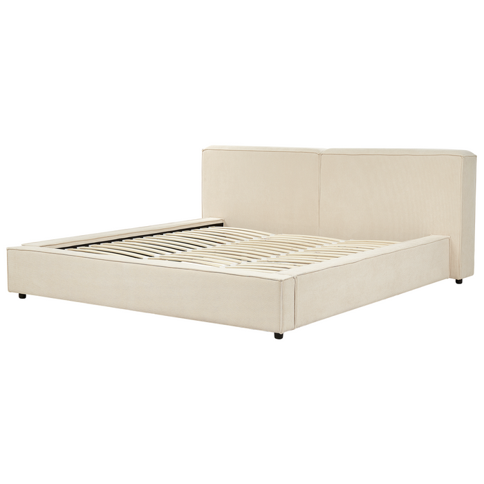 Beliani - LINARDS - Bed - Beige - 180 x 200 cm - Corduroy
