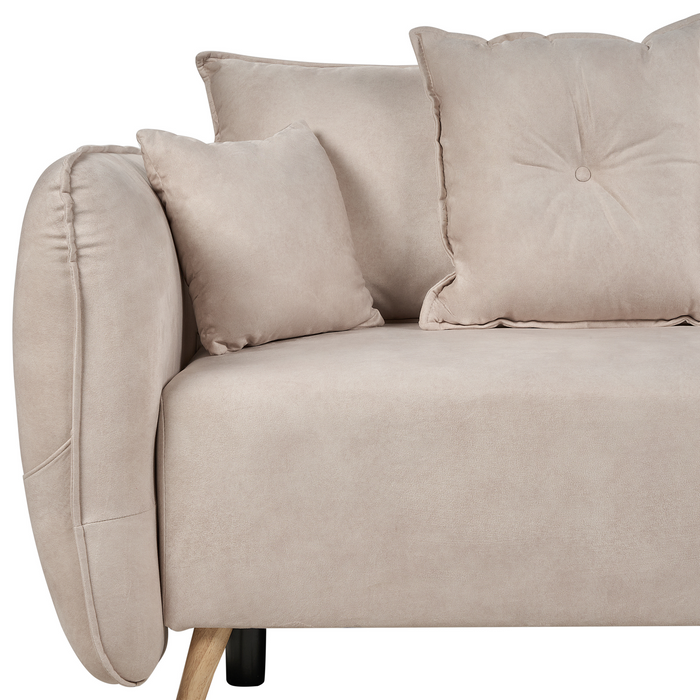 Beliani - VALLANES - Slaapbank met opbergruimte - Lichtbeige - Fluweel