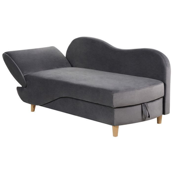 Beliani-MERI II-Chaise longue opberg-Donkergrijs-Linkerzijde-Fluweel