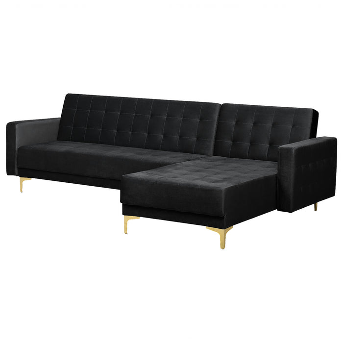 Beliani - ABERDEEN - Hoekbank - Zwart - Linkerzijde - Fluweel