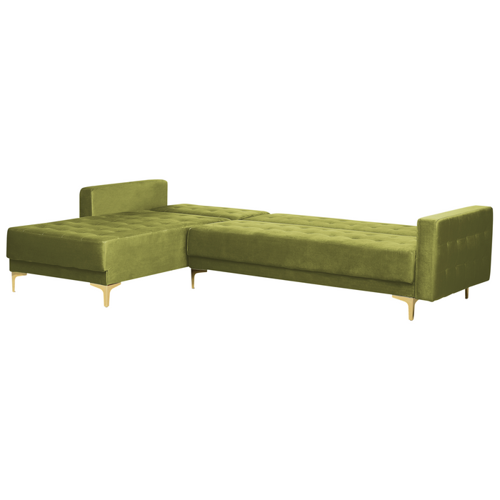 Beliani-ABERDEEN-Hoekslaapbank ottomaan-Olijfgroen-Rechts-Fluweel
