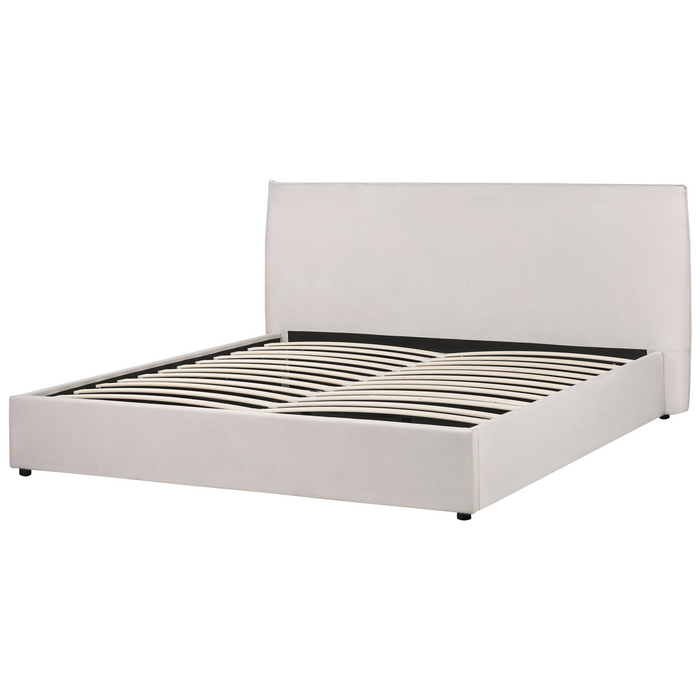 Beliani-LAVAUR-Bed met opbergruimte-Gebroken wit-180 x 200 cm-Fluweel