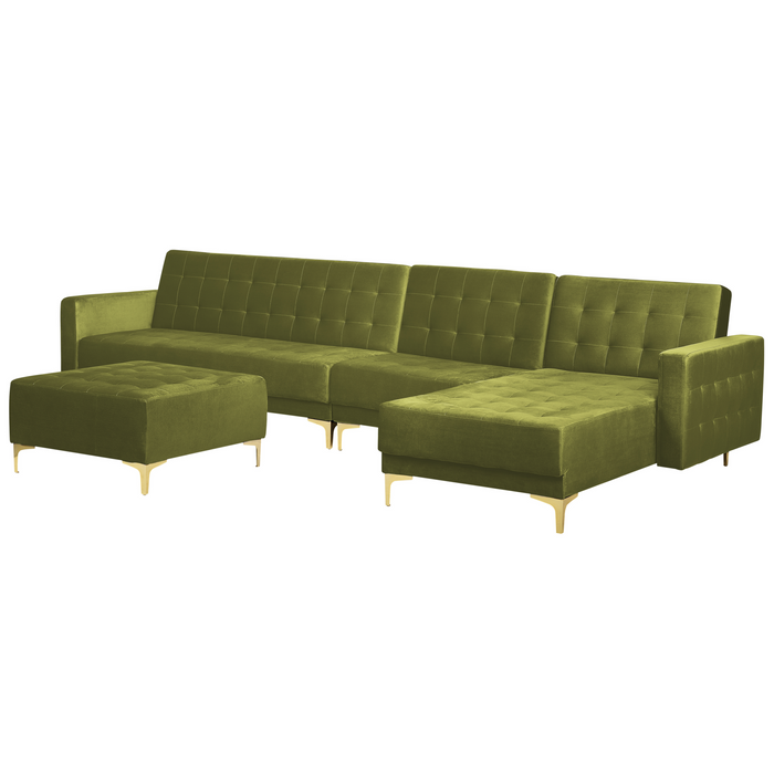 Beliani-ABERDEEN-Hoekbank modulair ottomaan-Olijfgroen-Links-Fluweel
