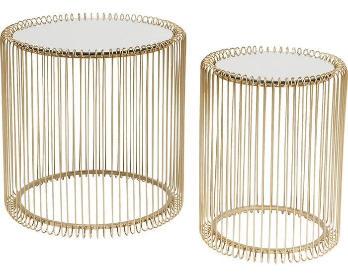 Kare Design Wire Bijzettafel Hoog - Set Van 2 - Messing Met Glas