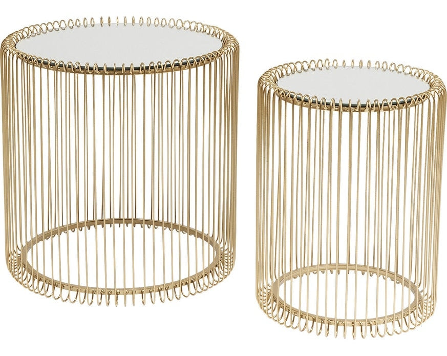 Kare Design Wire Bijzettafel Hoog - Set Van 2 - Messing Met Glas