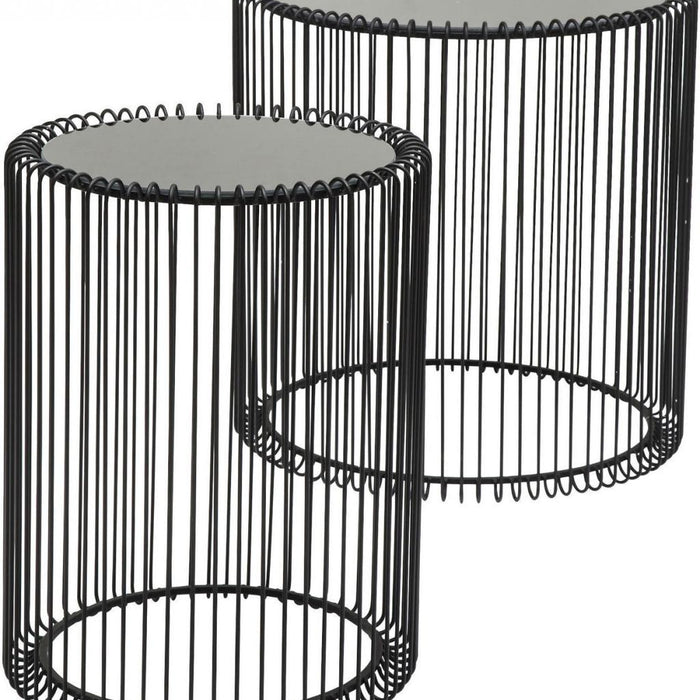 Kare Design Wire Bijzettafel Hoog - Set Van 2 - Zwart Met Glas