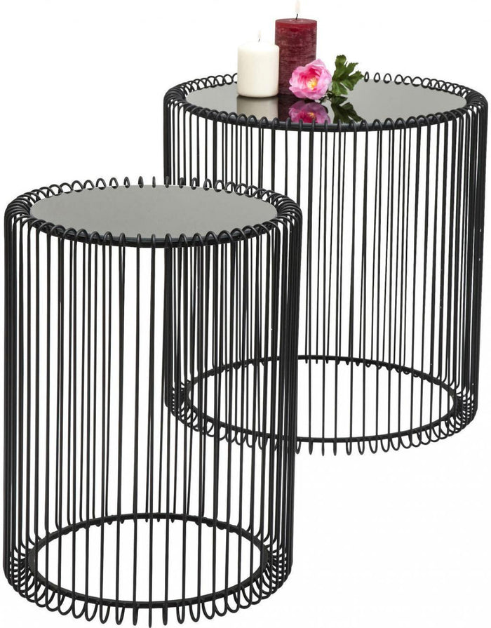 Kare Design Wire Bijzettafel Hoog - Set Van 2 - Zwart Met Glas