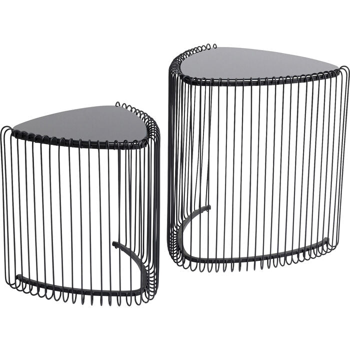 Kare Design Wire Bijzettafel Triangle - Set Van 2 - Zwart Met Glas