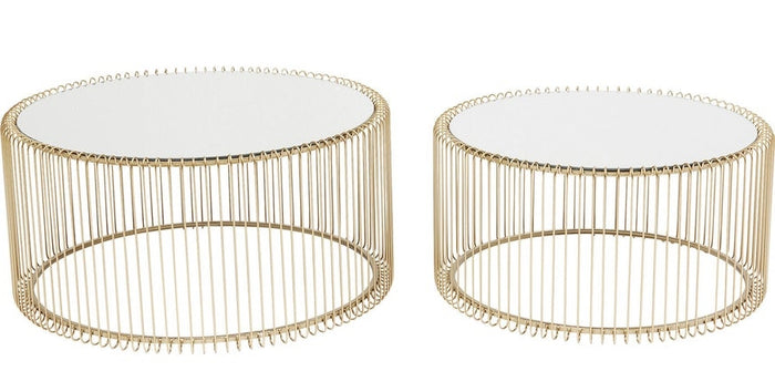 Kare Design Wire Salontafel - Set Van 2 - Messing Met Glas