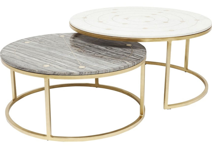 Kare Design Mystic Round Bijzettafel - Set Van 2 - Marmer En Messing