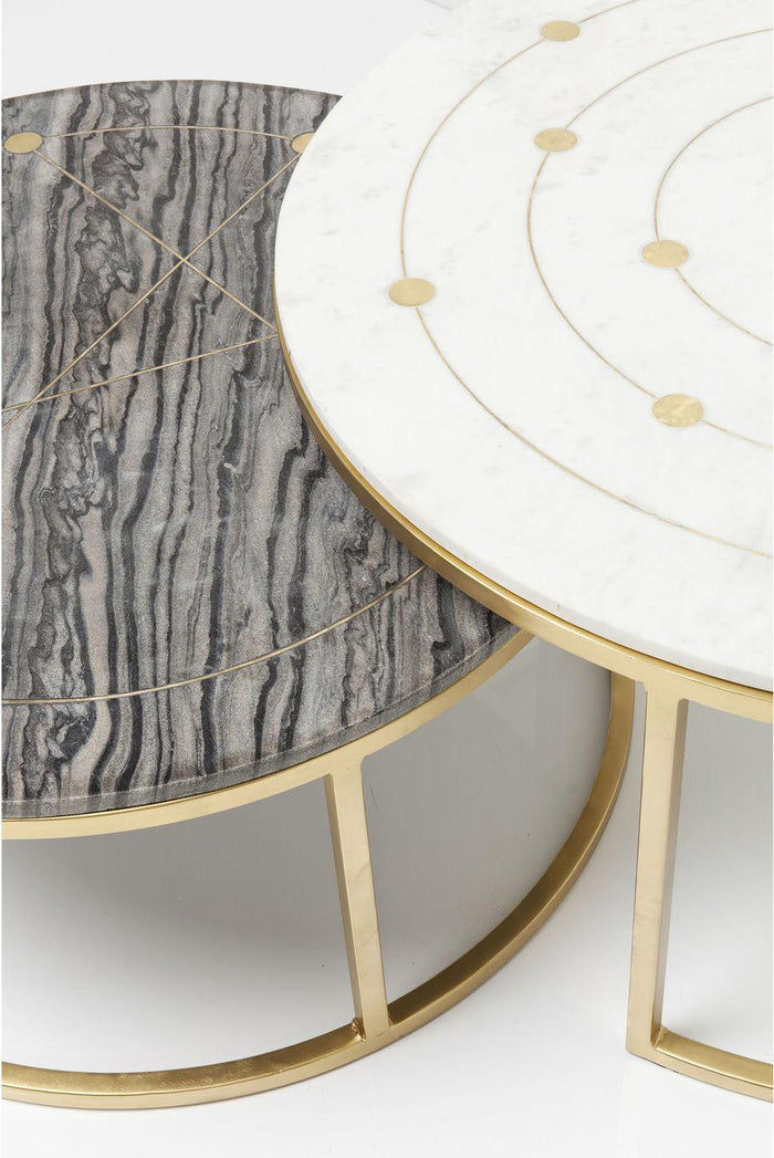 Kare Design Mystic Round Bijzettafel - Set Van 2 - Marmer En Messing