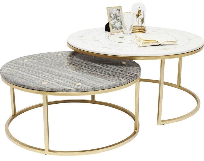 Kare Design Mystic Round Bijzettafel - Set Van 2 - Marmer En Messing