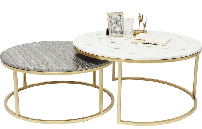 Kare Design Mystic Round Bijzettafel - Set Van 2 - Marmer En Messing