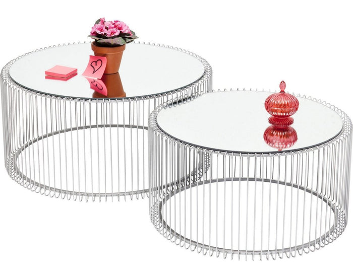 Kare Design Wire Salontafel - Set Van 2 - Zilver Met Glas