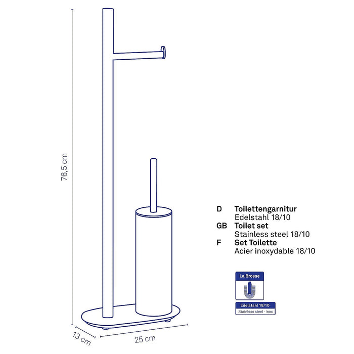 Lucido Toiletborstel en toiletrol set - Zilver - Kela
