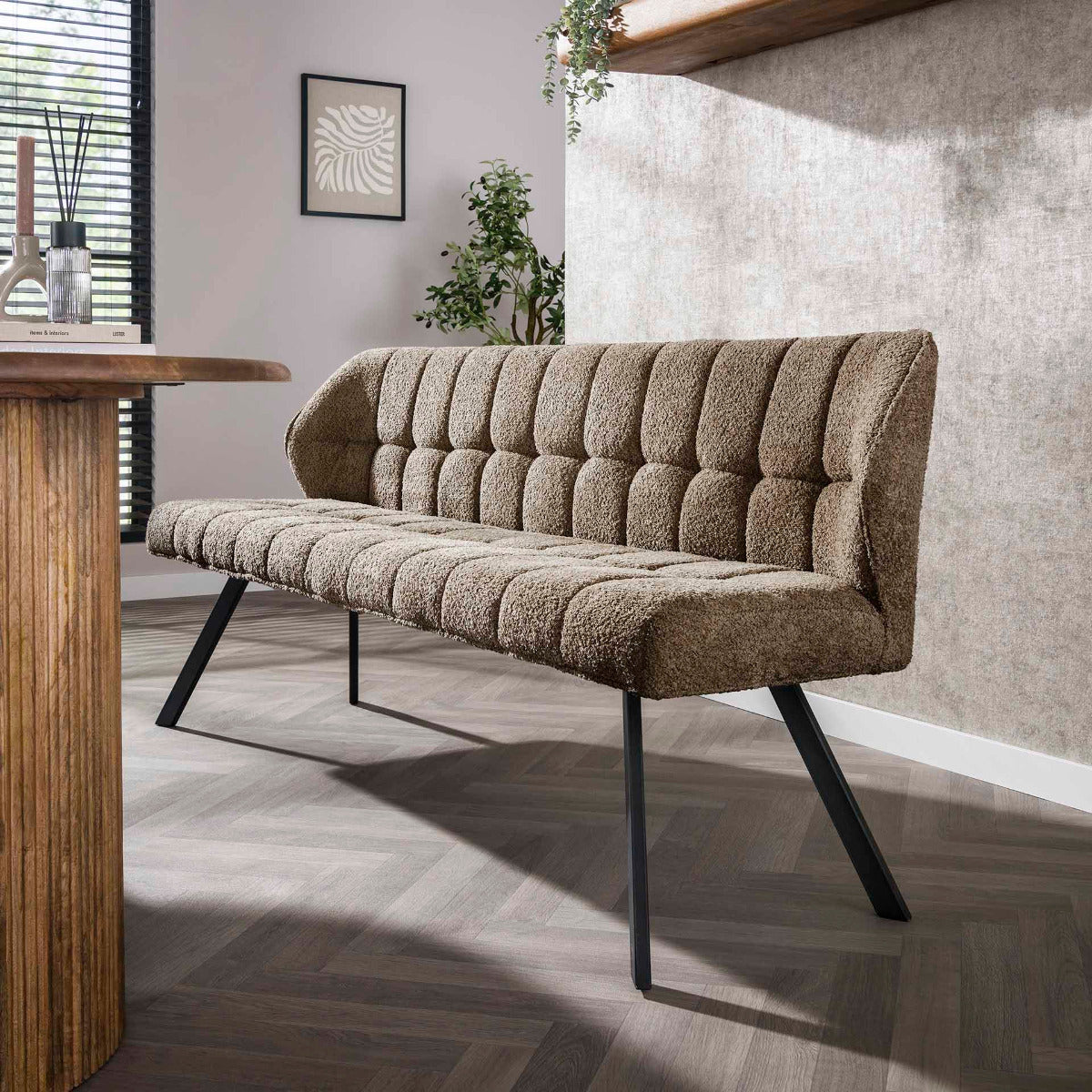 Fraaai Ramon eetkamerbank - 180 cm - boucle - taupe